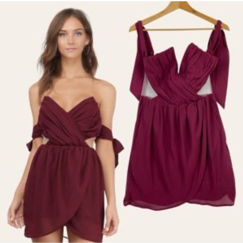 Tobi Elegant Burgundy Strapless Dress, M